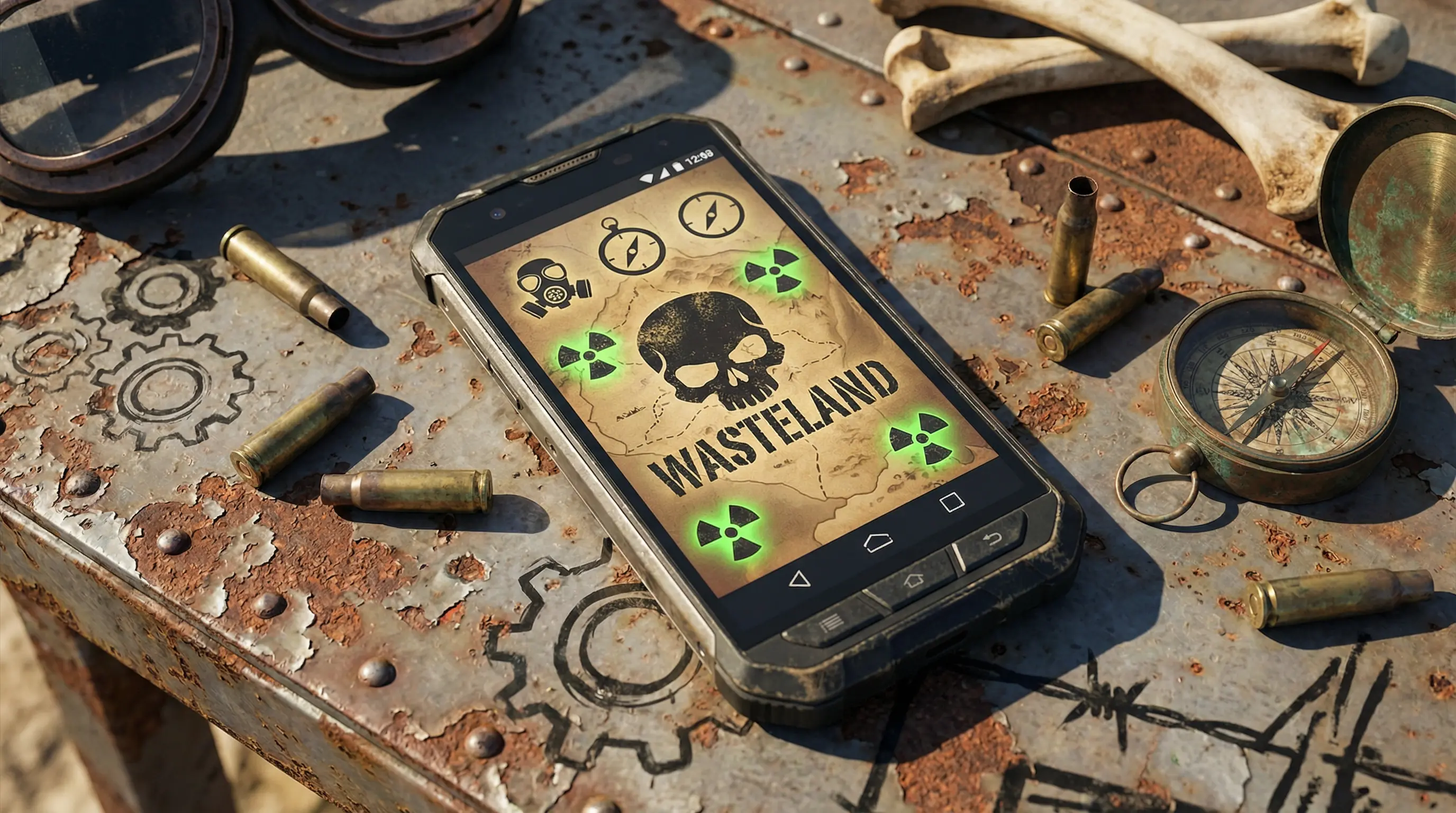 废土风格智能手机展示澳门六合APP界面